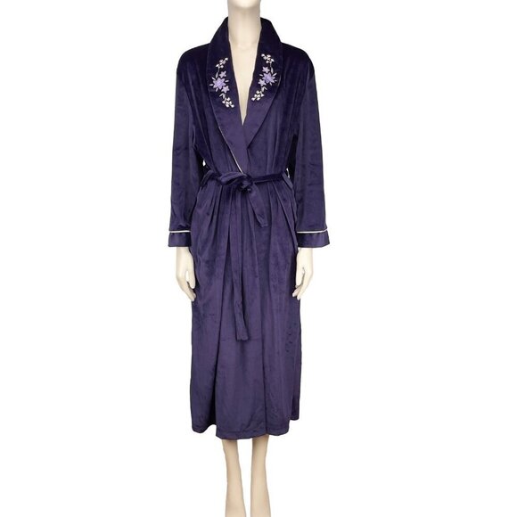 VANITY FAIR VTG Velvet Deep Purple Floral Shawl Collar Robe sz M - Picture 1 of 8